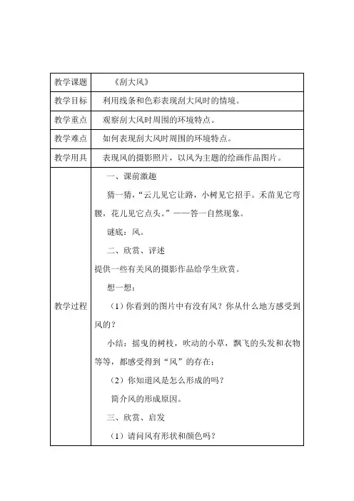 三年级上册美术教案及教学反思-5.12 刮大风丨岭南版