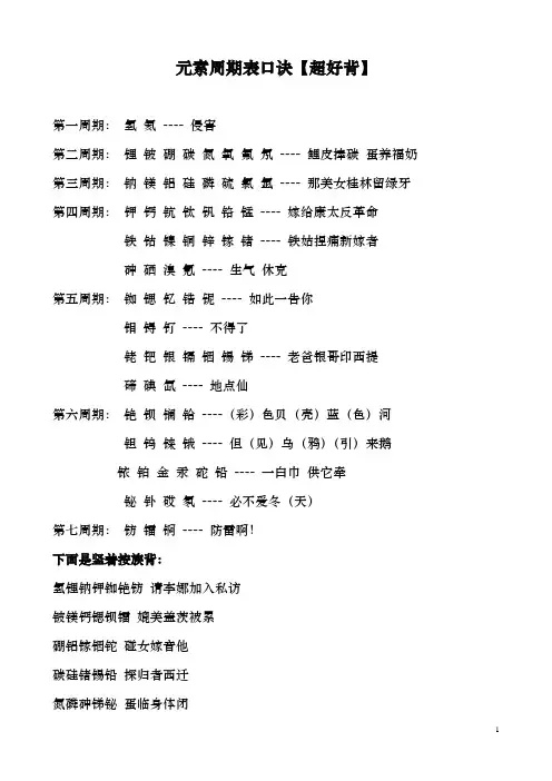 元素周期表口诀【超好背】