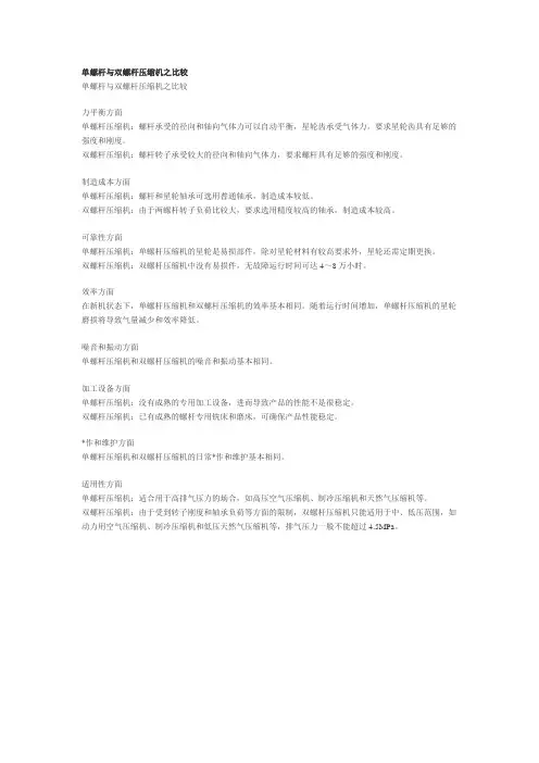 单螺杆与双螺杆压缩机之比较
