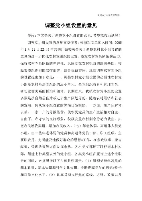 调整党小组设置的意见