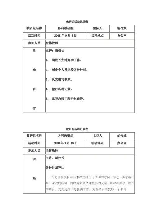 教研组活动记录表