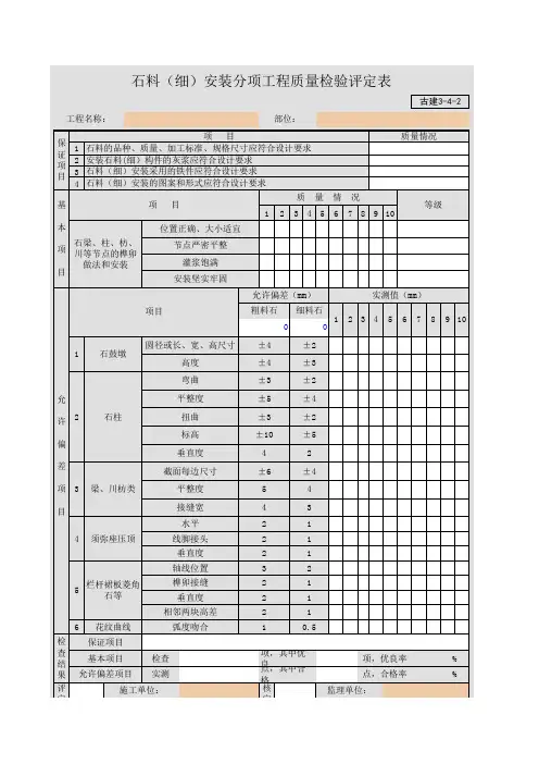 古建石料(细)安装分项工程质量检验评定表