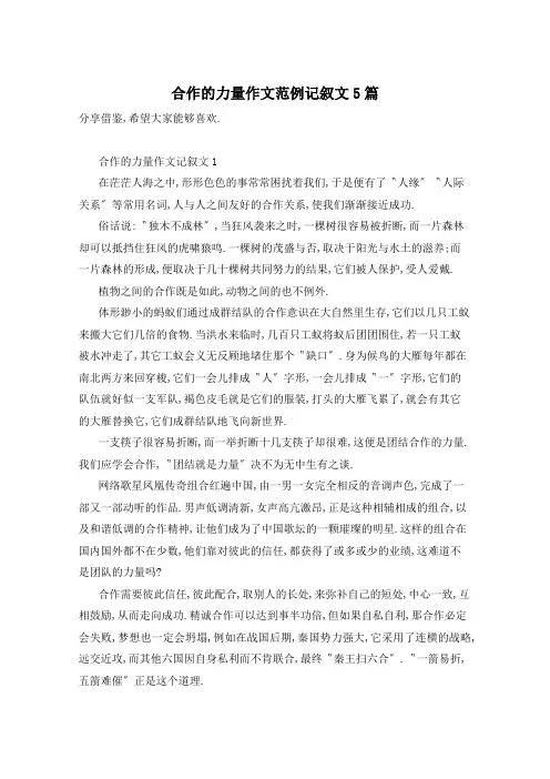 合作的力量作文范例记叙文5篇