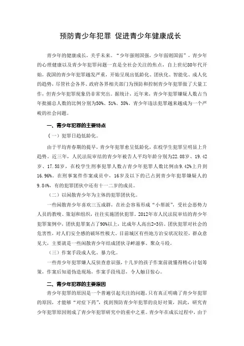 预防青少年犯罪 促进青少年健康成长