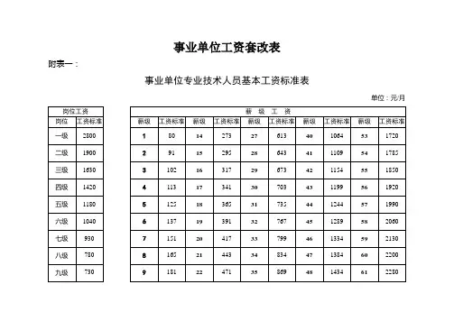 事业单位工资套改表