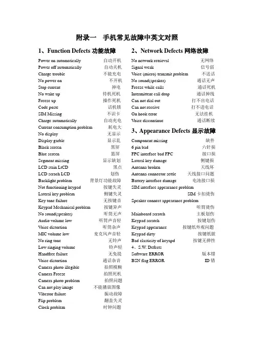 手机维修常见英语