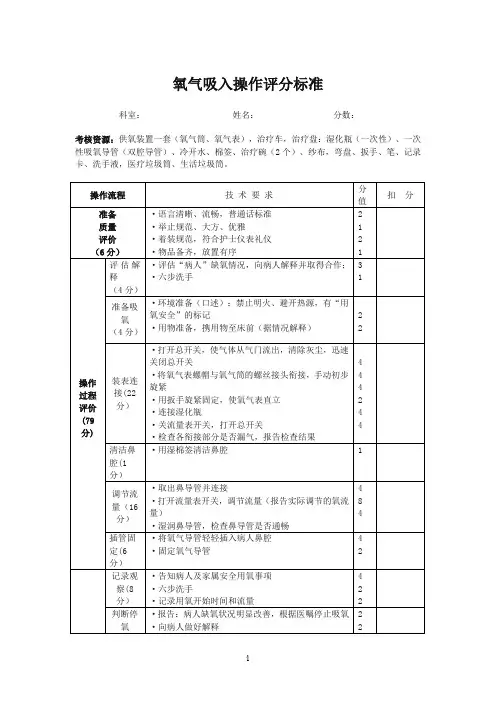 氧气吸入考核评分标准