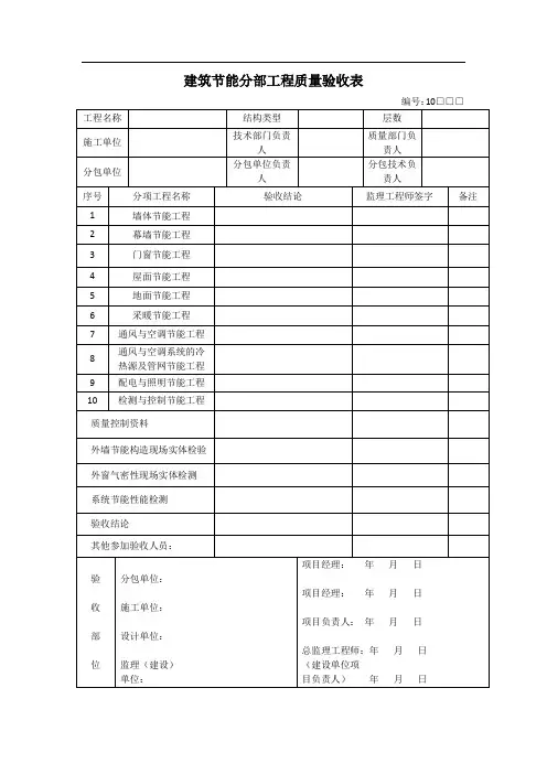 建筑节能分部工程质量验收表