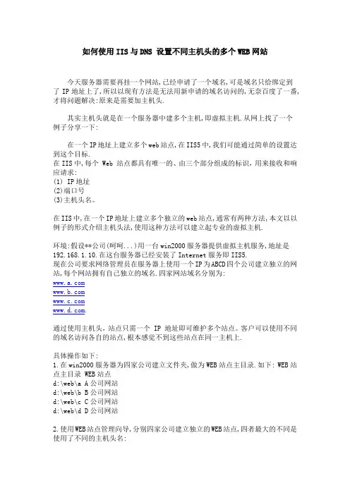 如何使用IIS与DNS 设置不同主机头的多个WEB网站