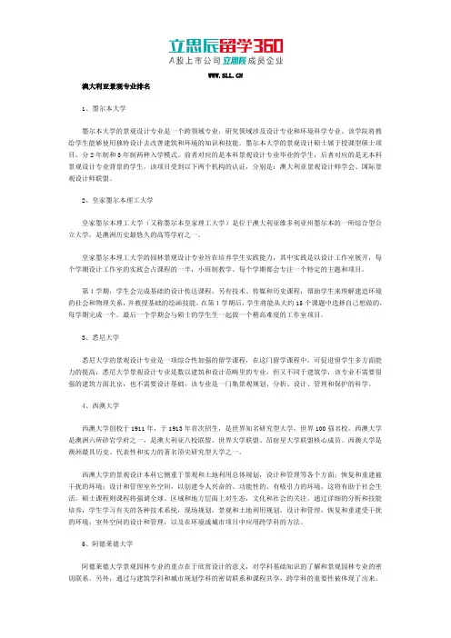 澳大利亚景观专业排名