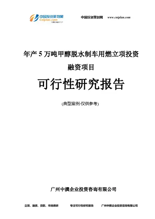 年产5万吨甲醇脱水制车用燃融资投资立项项目可行性研究报告(中撰咨询)