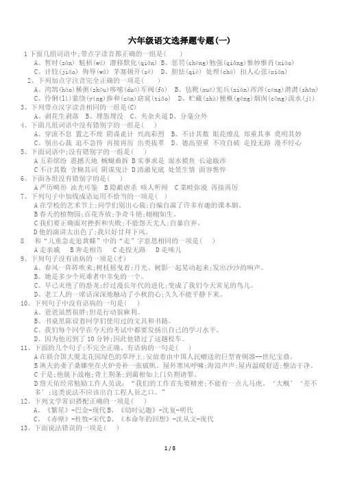 六年级语文选择题专题(一)