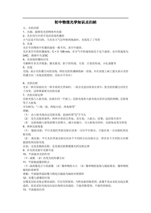 初中物理光学知识点