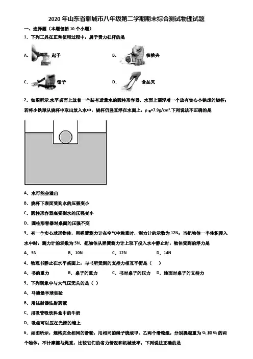2020年山东省聊城市八年级第二学期期末综合测试物理试题含解析