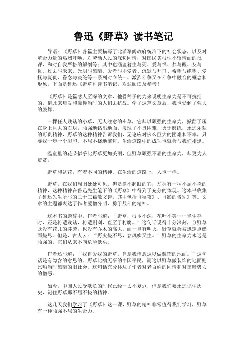 最新 鲁迅《野草》读书笔记-精品
