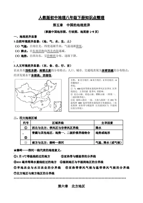 新人教版八年级下册地理知识点整理