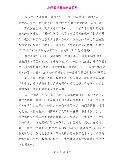 小学数学教师培训总结