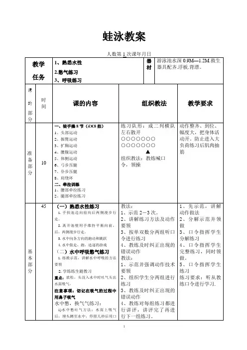 蛙泳教案(表格版)