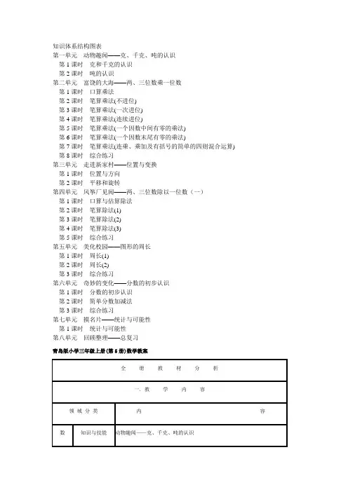 青岛版六三制小学三年级数学上册教案电子版