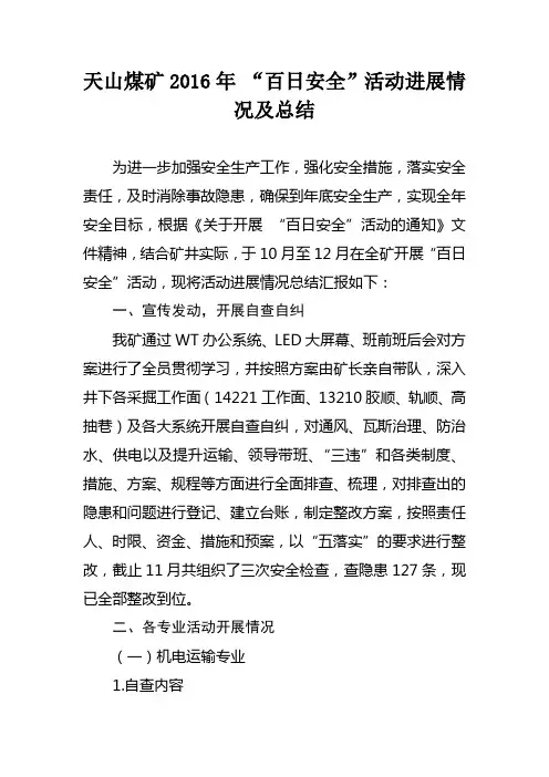 百日安全活动进展情况及总结
