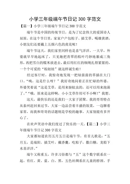 小学三年级端午节日记300字范文