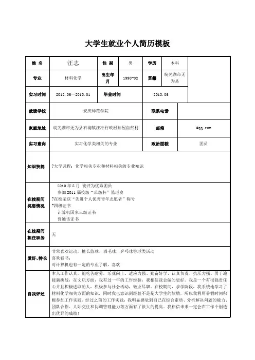 大学生就业个人简历模板