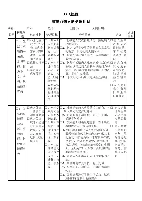脑出血护理计划单