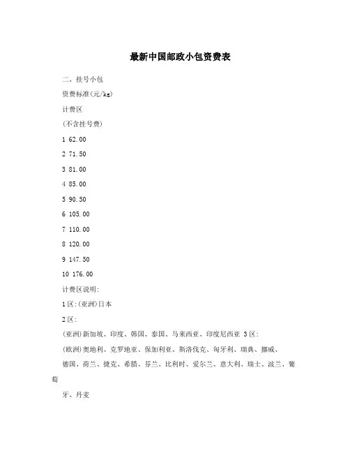 最新中国邮政小包资费表