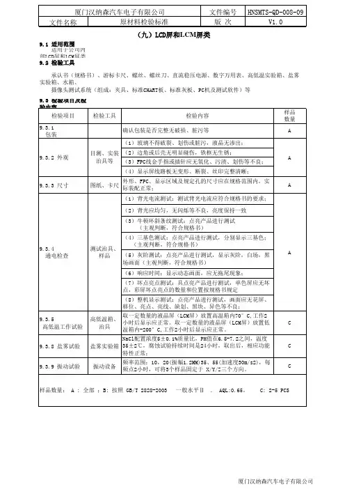 原材料检验标准