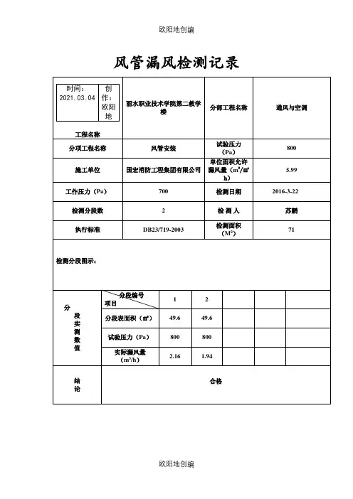 风管漏风检测记录(示例) 2