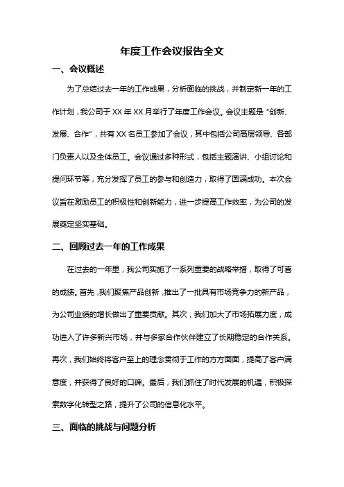 年度工作会议报告全文