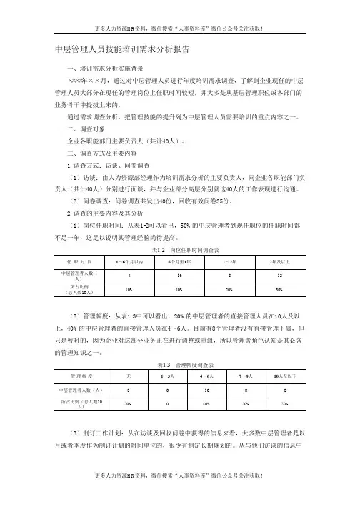 培训需求调查分析汇报-需求分析报告(中层管理人员技能培训)