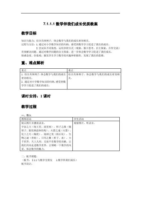 1.1_数学伴我们成长_教案1