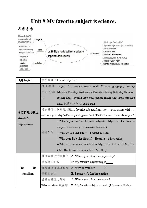 人教版七年级上册英语Unit 9 My favorite subject is science.