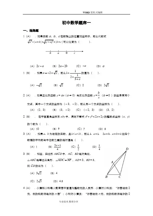(完整)初中数学提高题备考试题库教师版(2)