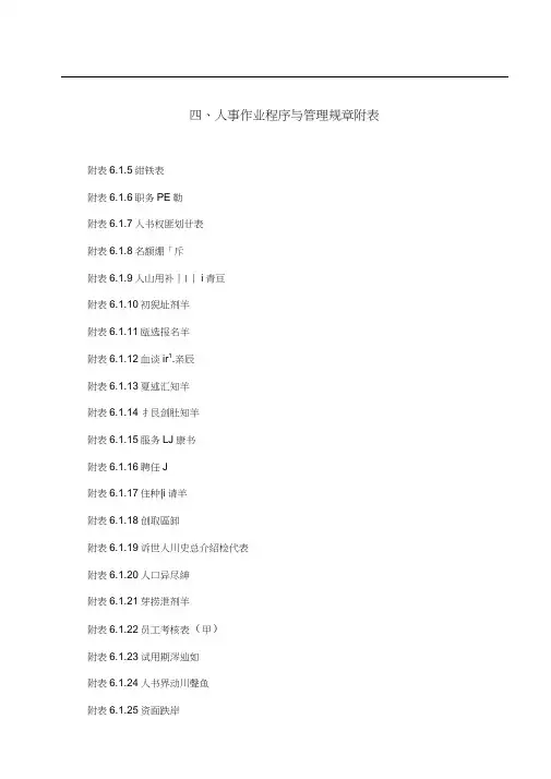 人事作业程序与管理规章附表(综合)(doc17页)