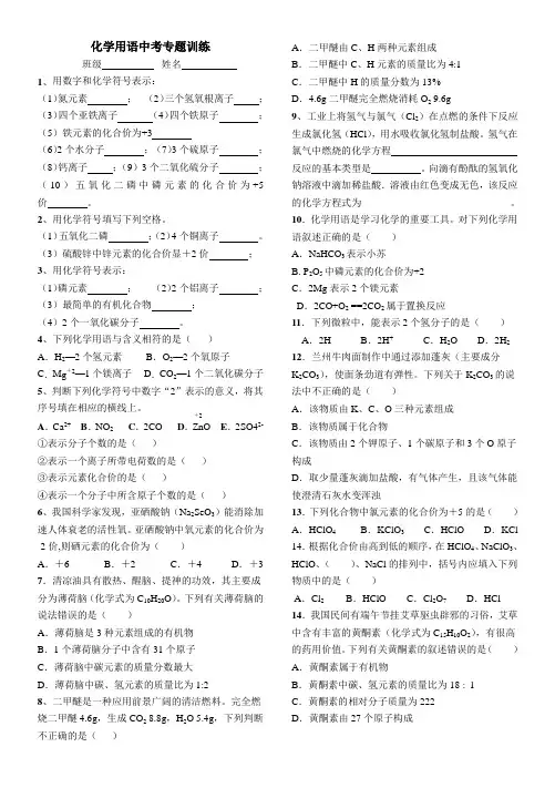 2018中考化学用语专题训练