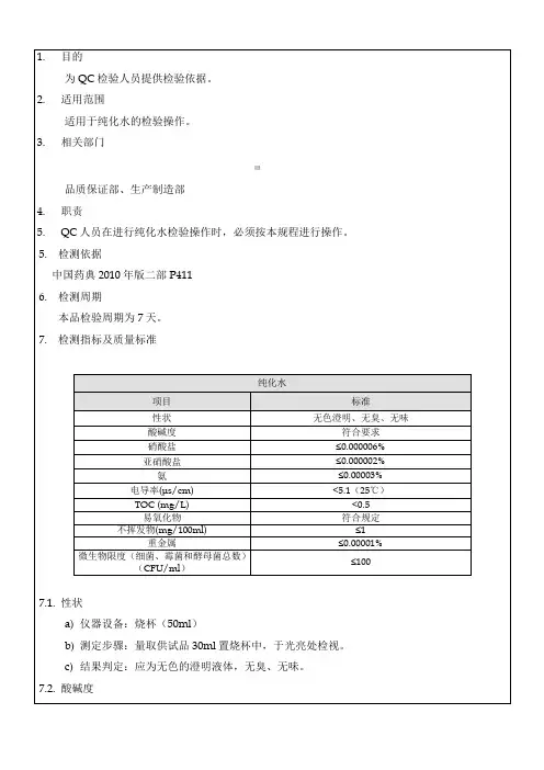 纯化水检验操作规程 2