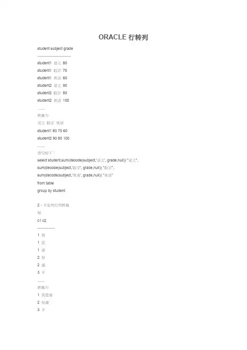 Oracle列转行方法