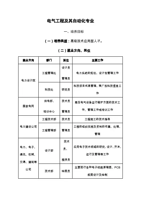 电气工程及其自动化培养方案