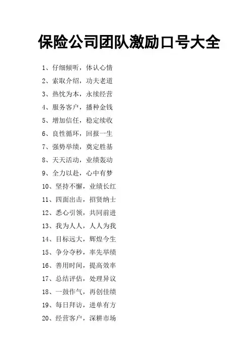 保险公司团队激励口号大全