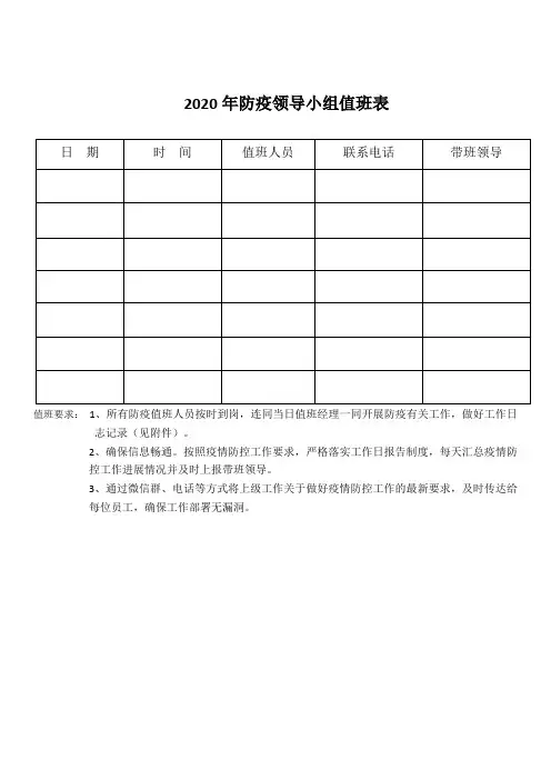 11企业领导防控值班表及值班日志记录表