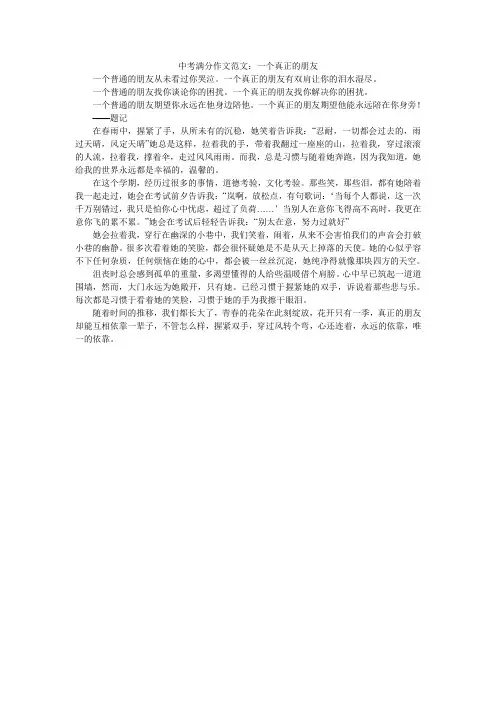 中考满分作文范文：一个真正的朋友