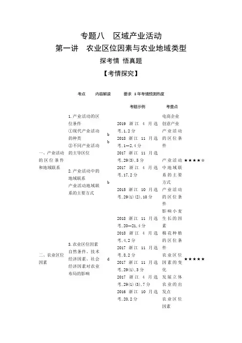 2021年浙江高考地理复习练习讲义：专题八 区域产业活动第一讲 农业区位因素与农业地域类型