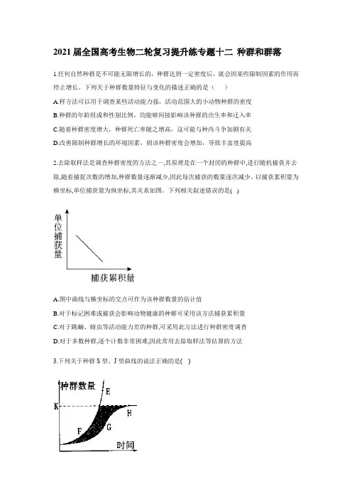 2021届全国高考生物二轮复习提升练专题十二 种群和群落