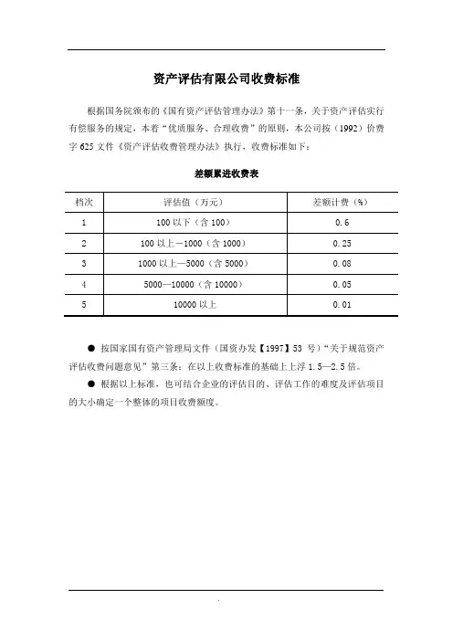 92 97资产评估收费标准