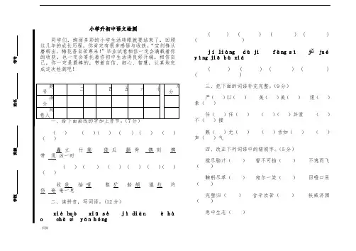 小学升初中语文试题及答案