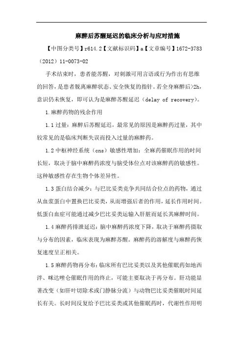 麻醉后苏醒延迟应对措施论文
