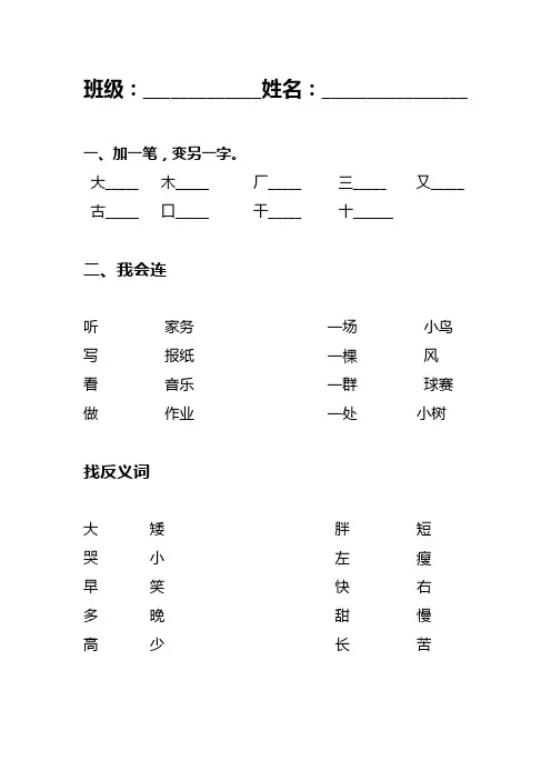 大大班语文练习题