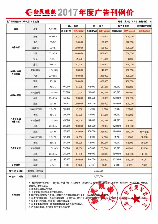 2017年新民晚报广告刊例及广告部